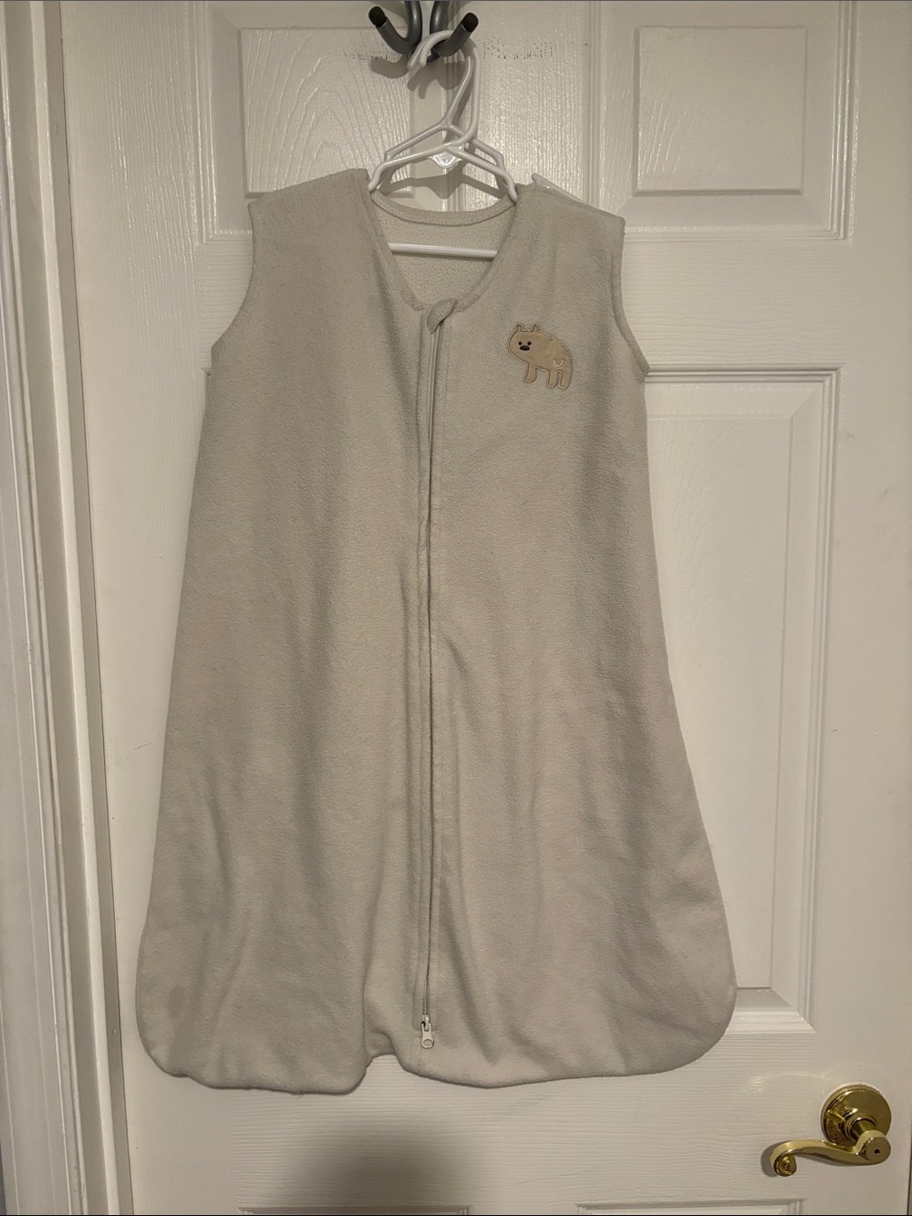 Kids Cream Sleeveless Fleece Sleep Sack with Bear Embroidery